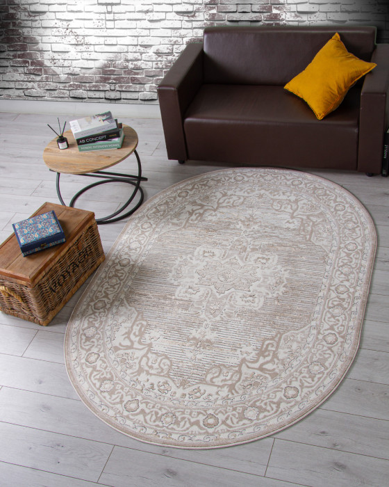 Ковер 04089A - CREAM HB / LIGHT GRI HB - Овал - коллекция NOVA