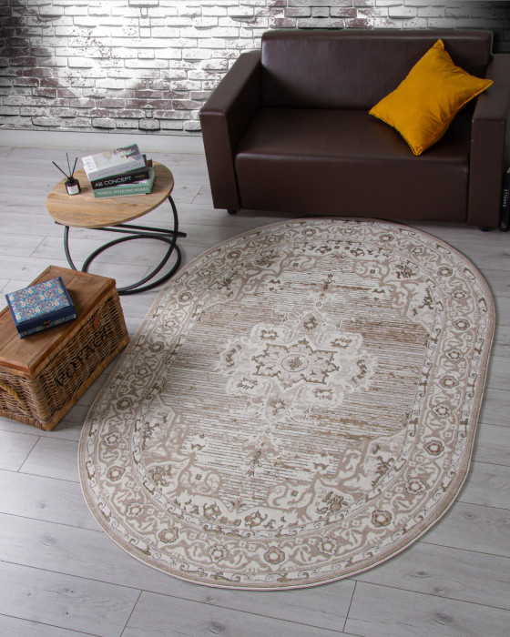 Ковер 04089A - CREAM HB / LIGHT GRI HB - Овал - коллекция NOVA