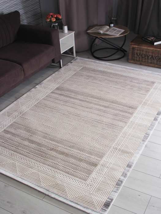 Ковер 9247A - S.BEIGE / P.WHITE - Прямоугольник - коллекция AMELI