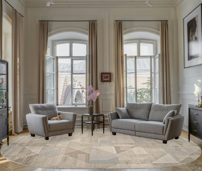 Ковер F416AD - BEIGE / L.BROWN - Овал - коллекция AFINA